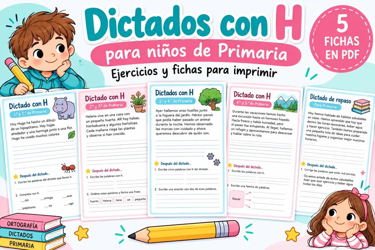 5 FICHAS DE DICTADOS CON H EN PDF