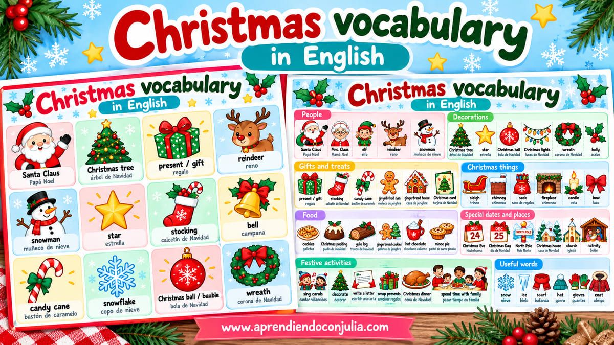 vocabulario de Navidad en inglés primaria y secundaria carteles para imprimir