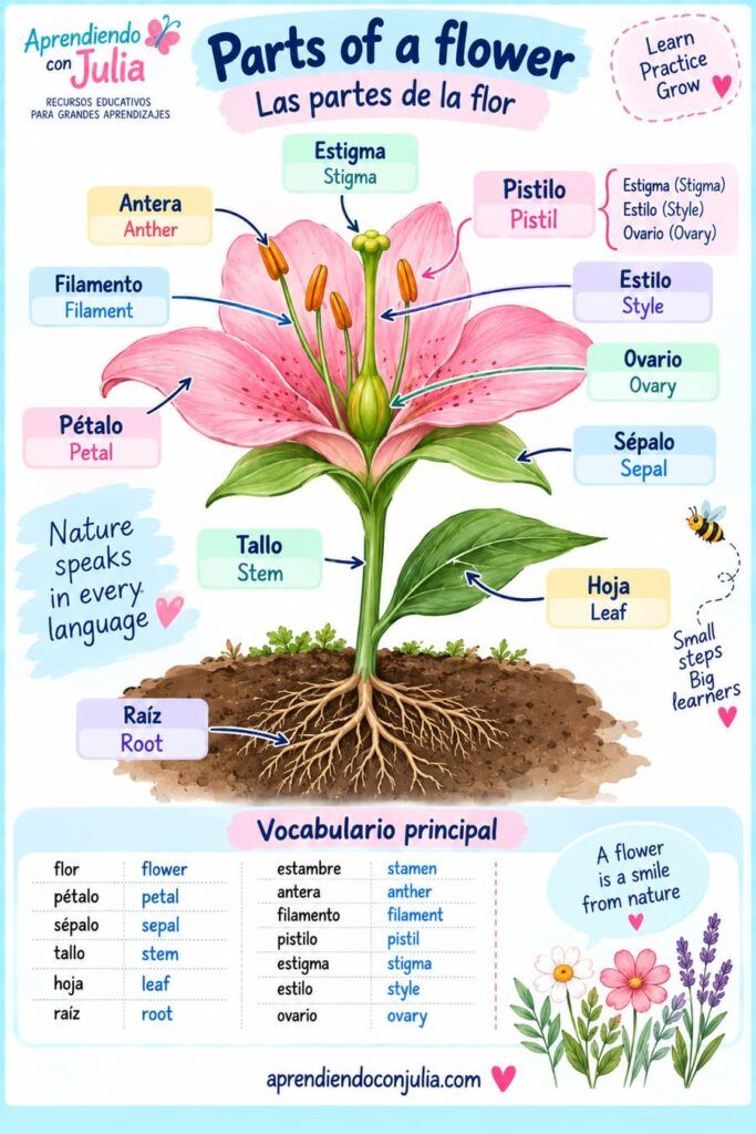 Partes de la flor en español e inglés