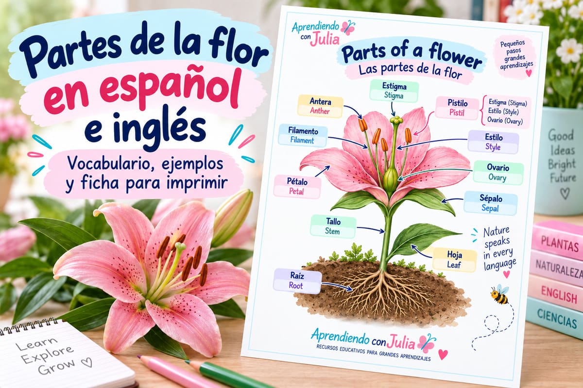 Partes de la flor en español e inglés cartel