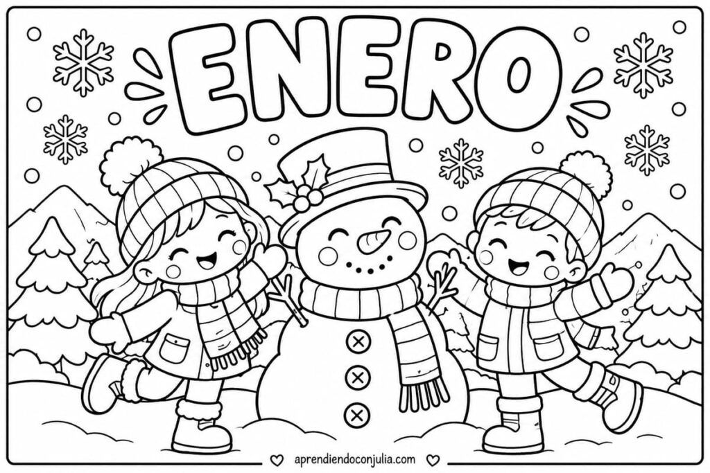 Ficha para colorear de enero invernal
