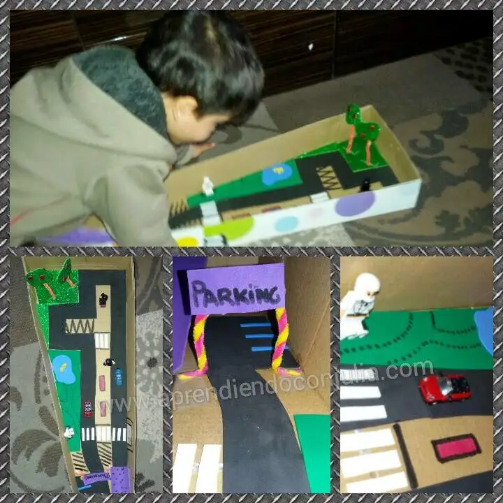 Manualidad DIY: Circuito casero con cartón, goma eva y rollos de papel.