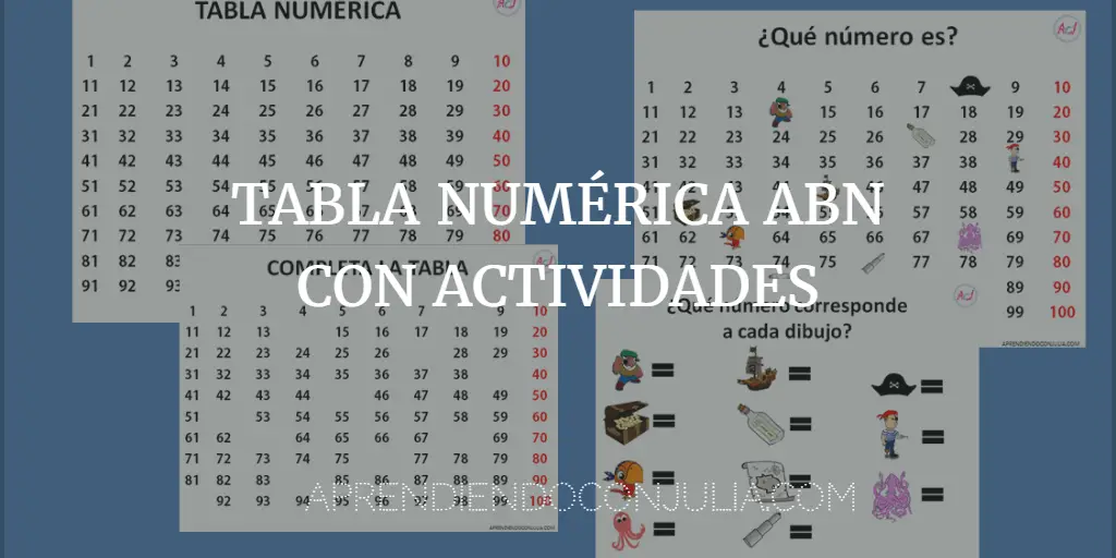 ABN: Tabla numérica y ficha imprimible con actividades