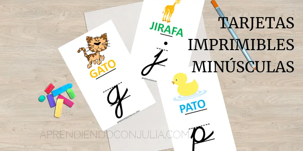 Fichas/tarjetas imprimibles del abecedario: Minúsculas con dibujos
