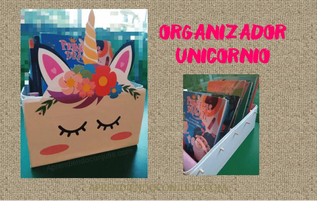 Caja para libros de unicornio. Manualidad con imprimible y caja de zapatos.