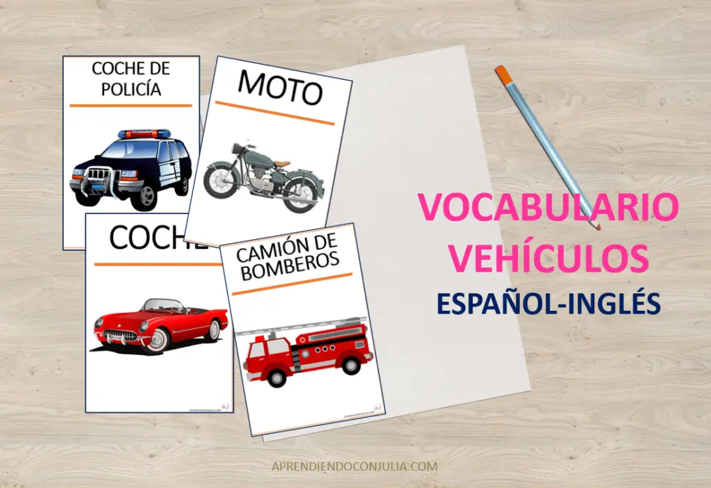 Fichas de vocabulario para imprimir: Medios de transporte en español e inglés