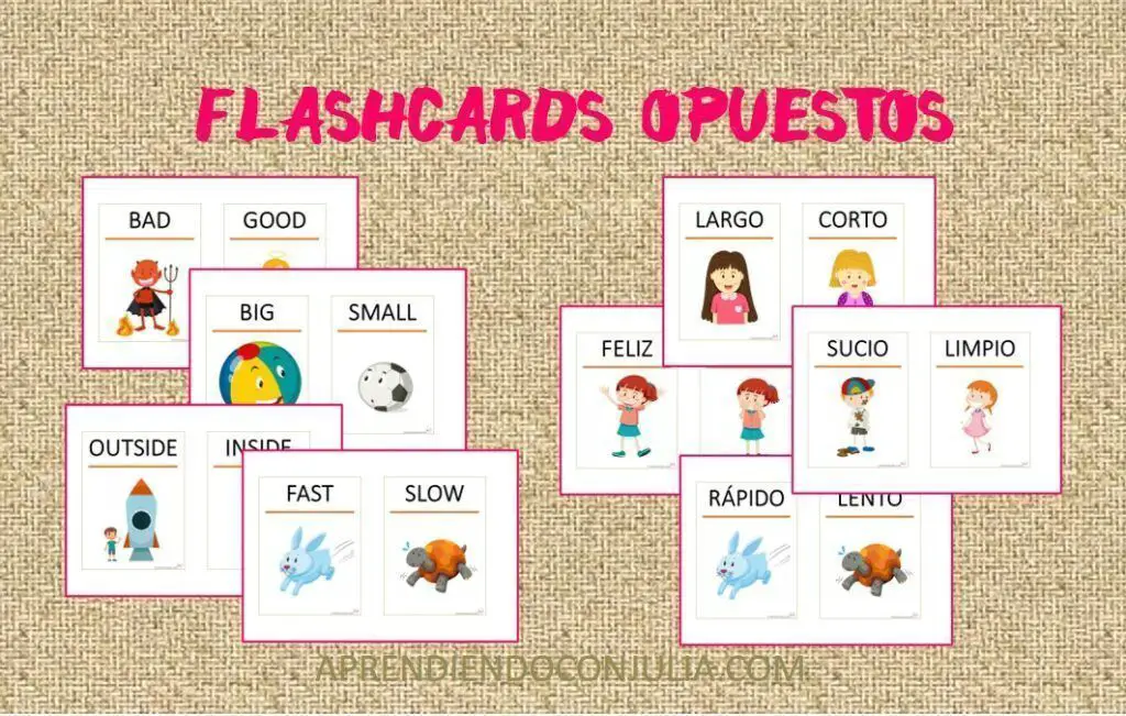 Flashcards de los opuestos en español e inglés