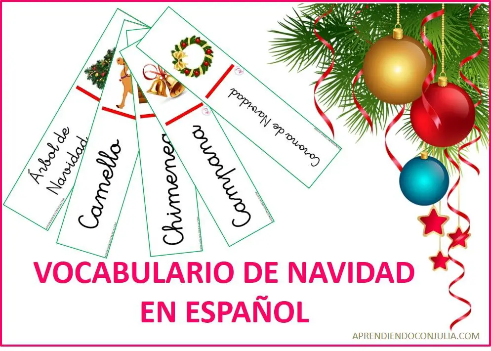 Vocabulario de Navidad en español para imprimir. Tarjetas imprimibles.