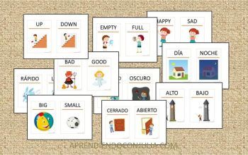 tarjetas vocabulario opuestos en español e inglés