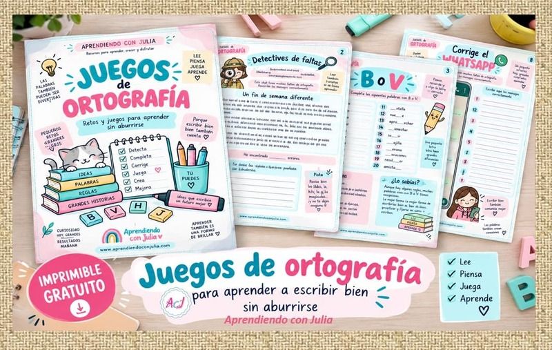 cuaderno de ortografía con juegos para imprimir