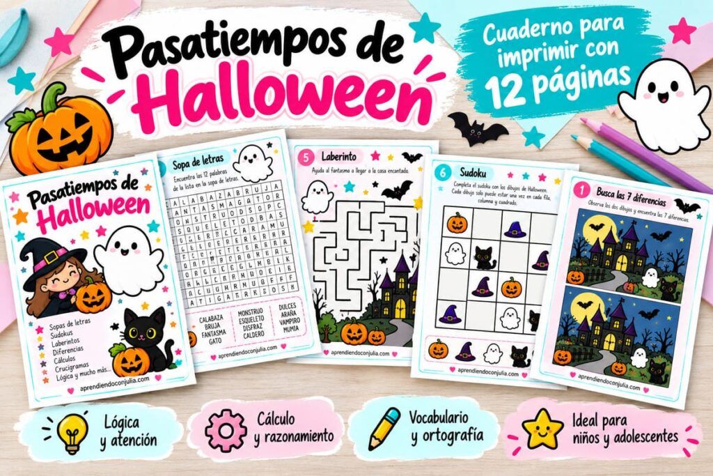 Pasatiempos de Halloween para niños y adolescentes para imprimir gratis