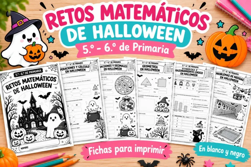Retos matemáticos de Halloween para 5º y 6º de Primaria para imprimir